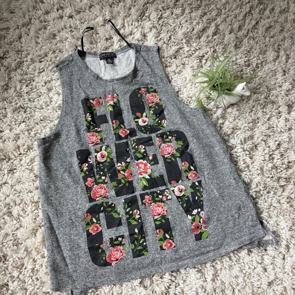 Gray muscle Forever 21 Gray Floral Graphic flower city Bohemian, unique long Mus